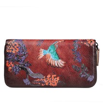 Genuine Leather Purse ID/Credit Cards Clip Bird Flower Female Wrist Clutch Money - £37.68 GBP