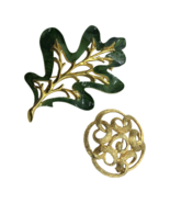 Vintage Brooch Lot Sarah Cov Coventry Leaf Green Enamel Gold Tone Textur... - £13.21 GBP
