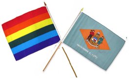 AES 12x18 12&quot;x18&quot; Wholesale Combo Rainbow Gay Pride &amp; State Delaware Stick Flag - £8.58 GBP