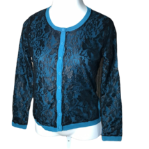 Dana Buchman Classy Button Down Sweater ~ Sz S ~ Teal Blue ~ Long Sleeve - £10.75 GBP