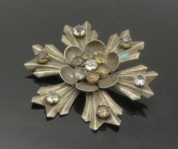 HARRY ISKIN 925 Sterling Silver - Vintage Topaz Flower Motif Brooch Pin - BP6675 - £53.89 GBP
