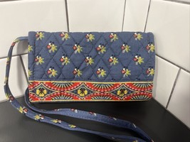 Vintage Retired Vera Bradley Emily Blue Floral Wallet with Attached Purse Strap - £15.28 GBP