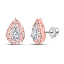 14kt Two-tone Gold Womens Pear Diamond Teardrop Halo Earrings 1/2 Cttw - £727.27 GBP