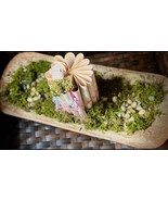 Primitive Dough Bowl with Moss & Page | Hand Carved Rustic Trencher Altar | Farm - $98.00