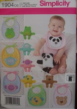 Sewing Pattern 1904 Baby Bibs &amp; 6.5&quot; Softie Stuffed Animals UNCUT - £3.90 GBP