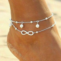  Women Double Ankle Bracelet 925 Silver Anklet Foot Jewelry Girl&#39;s Beach Chain U - £6.03 GBP