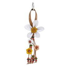 Hanging White Bouquet of  Leather Flowers &amp; Wood Accented Keychain - $18.50