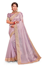 Designer Lavender Coding Sequence Embroidery Sari Tissue Party Wear Saree - $74.95