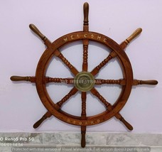 Big Ship Steering Wheel Wooden 36 Inch Antique Brass Nautical Pirate Ship - £119.48 GBP
