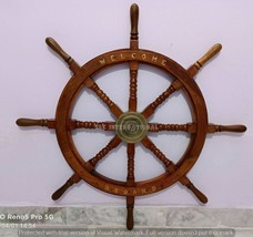 Big Ship Steering Wheel Wooden 36 Inch Antique Brass Nautical Pirate Ship - £119.15 GBP