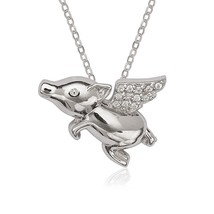 Sterling Silver Flying Pig with CZ Wings Pendant - £32.57 GBP