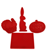 4 Vtg Tupperware HRM Red Plastic Cookie Cutters Flag Turkey Rabbit Jack ... - $13.55 CAD