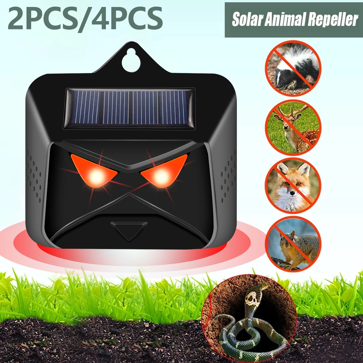 New 2/4pcs Solar Powered  Repellent IP44 Waterproof  Deterrent with Red LED Ligh - £161.02 GBP