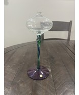 Romanian Art Glass Oil Lamp Wick Hand Blown Green Swirl Pedestal Stem La... - $368.72 MXN