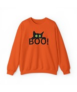 BOO! BLACK CAT Halloween Crewneck Sweatshirt | Costume Party | Witch&#39;s F... - £31.38 GBP