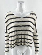 Jolie Cropped Sweater Size L White Black Striped Drop Shoulder Hi Lo Hem... - £11.87 GBP