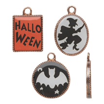 3 pcs Charms Copper Enamel Assorted Halloween Bead Drops Dangles Bat Witch - £3.19 GBP