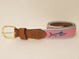 Zep Pro Belt Marlins Fishing Made In USA Size 32 Brass Buckle Blue Pink - £19.10 GBP