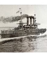 Cruiser Brooklyn Chasing Cristobal Colon Santiago 1899 Victorian Print D... - $550.13 MXN