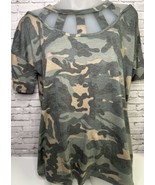 Bibi Women&#39;s Light Camo Cut Out Short Sleeve Top Size Medium - $10.88