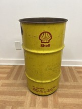 Vintage OIL BARREL Shell advertising metal trash garbage can drum waste old bin - £105.19 GBP