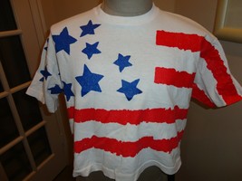 Vtg 90&#39;s White Womens American Flag CROP TOP T-shirt Fits Womens XL Nice... - $43.07