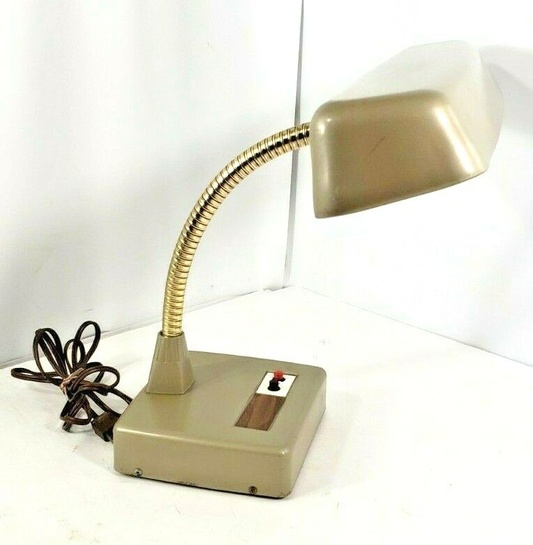 Vintage Metallic Tan Gooseneck Desktop Table Lamp 19&quot; Flexible Metal Lam... - $10.00
