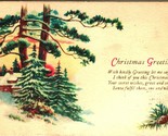 Christmas Greetings Winter Cabin Scene Pine Trees 1926 DB Postcard B11 - $3.51
