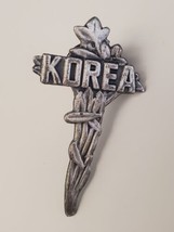 Korean War Memorial Cross Shaped Flower Lapel Hat Pin KOREA Silvertone P... - £13.27 GBP