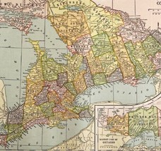 Canada Ontario Map Lithograph 1909 Hammond Art Print North America LGADMap - £32.22 GBP