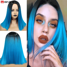 2 Tone Ombre Lake Blue Synthetic Wig for Women Middle Part Short Straigh... - £49.91 GBP