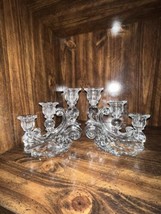 Vintage Cambridge Triple Candelabra Stick Holders Clear Glass - $40.00