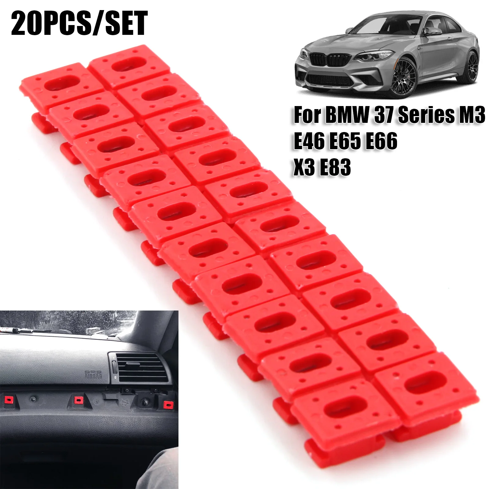 20pcs Car Fasten Clips Panel Fixing Buckles - Red Insert Grommets for BMW E46/ - £11.39 GBP