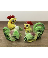 Vtg 50’s Rooster Hen Salt &amp; Peppers Shakers Hand Painted Colorful Made I... - £18.50 GBP