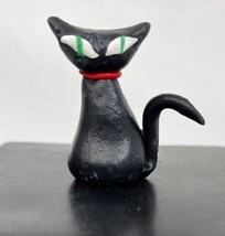 MCM Doll House Black Cat Miniatures OOAK Artist Made Red Collar Green Eyes - $11.29