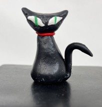 MCM Doll House Black Cat Miniatures OOAK Artist Made Red Collar Green Eyes - £9.08 GBP