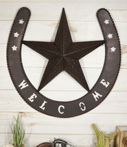 19&quot;H Rustic Western Lucky Horseshoe and Lone Star Welcome Sign Wall Sign Plaque - £34.36 GBP