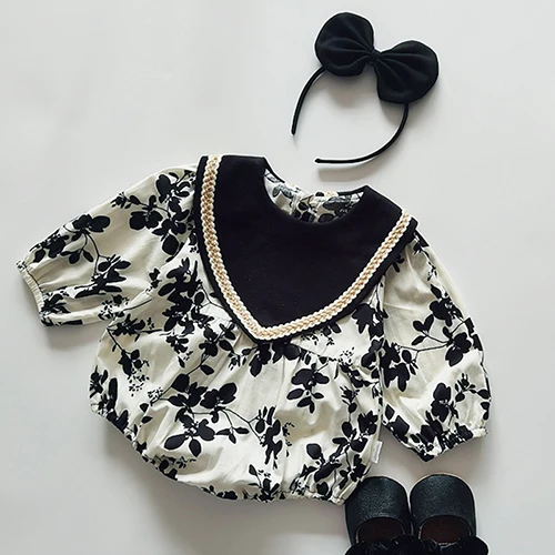 Ls romper hat autumn spring baby girls clothing long sleeve cotton flower printing lace thumb200