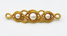 Vintage Gold Tone Faux Pearl Napier Bar Pin Brooch - £10.95 GBP