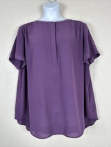 EVRI Womens Plus Size 2X Purple Button-Up Neck Top Short Sleeve - £14.19 GBP