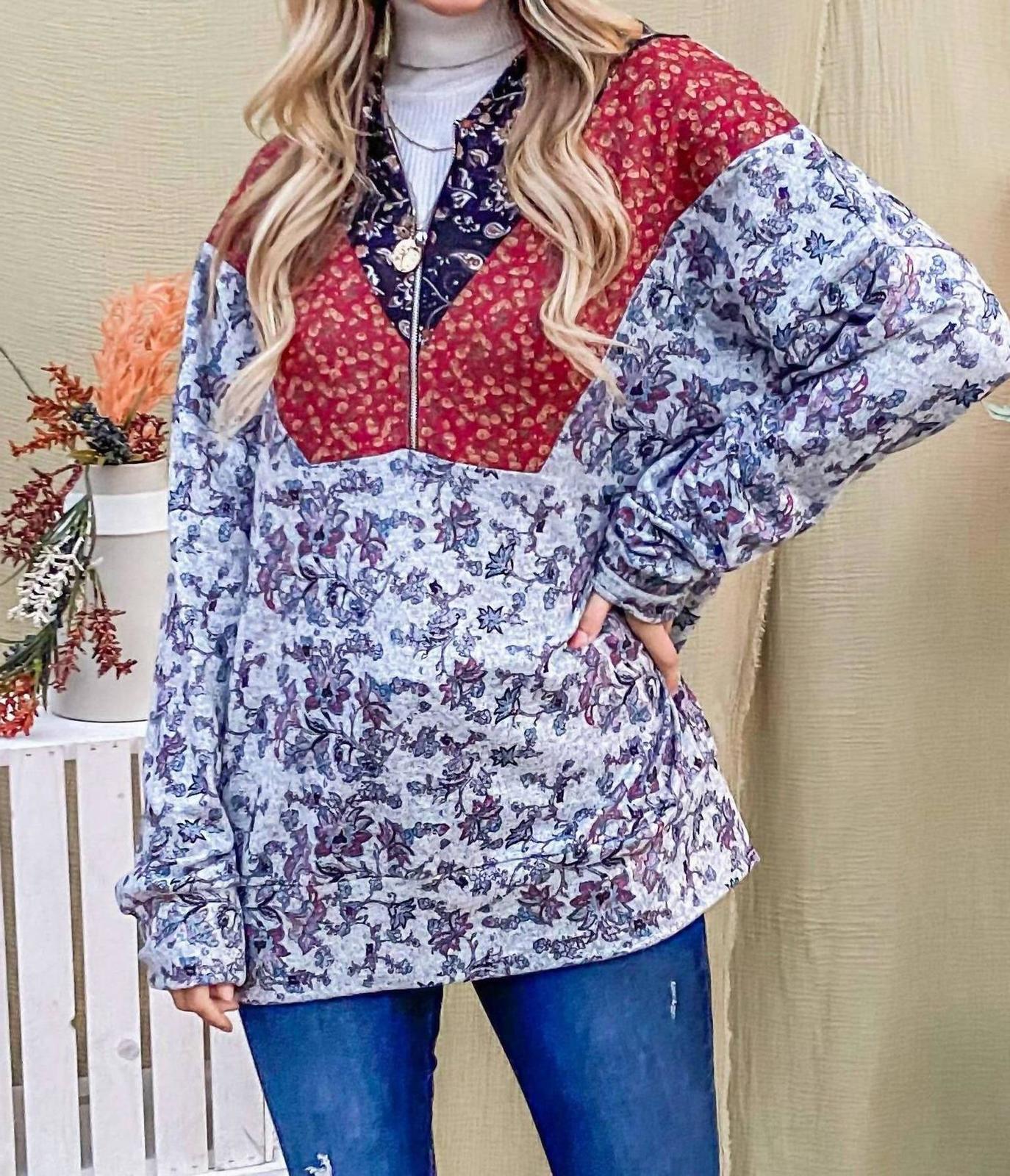And The Why floral half zip up hoodie sweater size S - $27.72