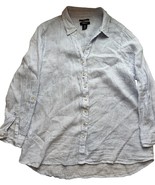 Jones &amp; Co New York Top Women 1X Striped Button Up 100% Linen Long Sleev... - $32.91 CAD