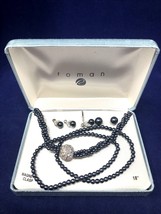 Nib Roman Faux Black Pearl 18&quot; Necklace Set Crystal Magnetic Clasp Nib - £17.08 GBP
