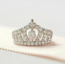 2CT Round Cut Lab Created Diamond Princess Crown Wedding Ring  14K White Gold FN - £119.57 GBP