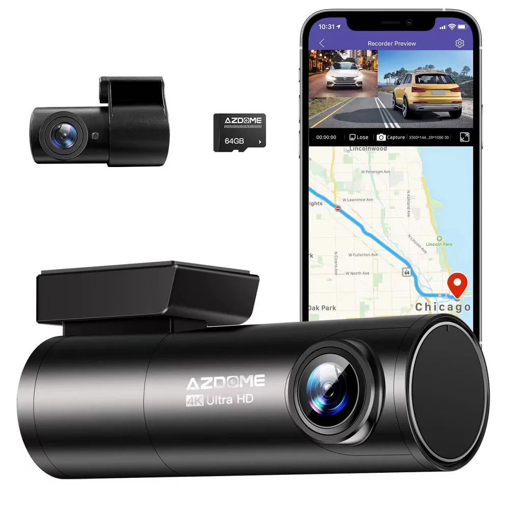 AZDOME M300S 2 Channel Car Recorders 4K+1080P Rear Camera 800MP Lens GPS Wifi - £119.84 GBP+