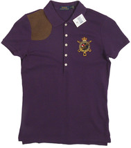 NEW Polo Ralph Lauren Womens Polo Shirt! Suede Shoulder Patch  Equestrian Emblem - £56.40 GBP