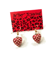 Betsey Johnson Pink and White Polka Dot Enamel Puff Heart Wire Earrings - $8.99