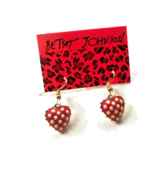 Betsey Johnson Pink and White Polka Dot Enamel Puff Heart Wire Earrings - $166.97 MXN