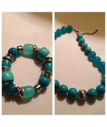 large turquoise colored beaded necklace &amp; bracelet set  - £39.34 GBP