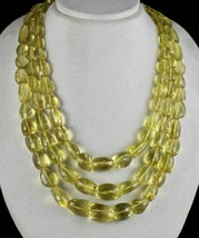 Natural Lemon Quartz Beads 3 Line 1500 Carats Faceted Nuggets Gemstone Necklace - £304.49 GBP